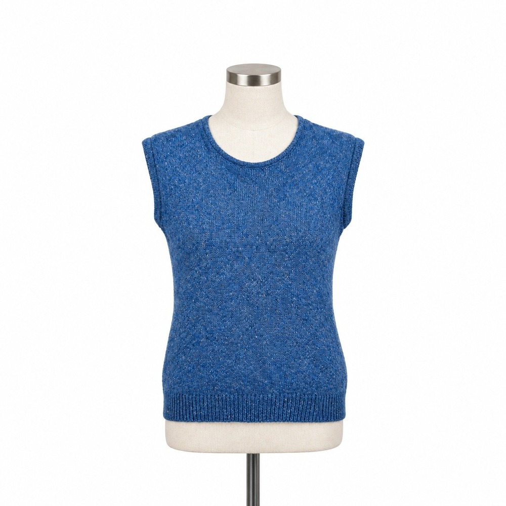 Vintage Heidi Large Sweater Vest Blue Silk Angora Blend Sleeveless Knit Retro